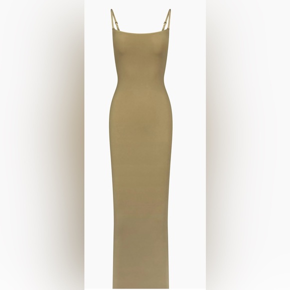 SKIMS Fits Everybody Long Slip Dress in Khaki - Picture 2 of 6
